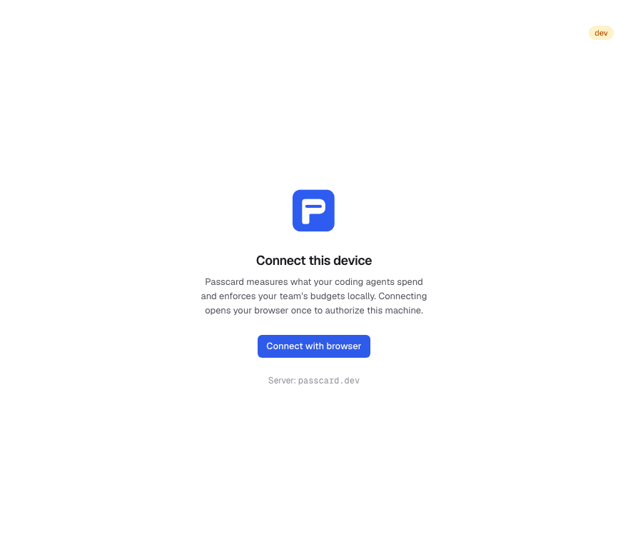 Passcard desktop connection screen with Connect with browser button